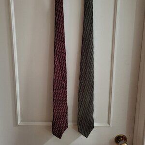 Bundle of Two Distinction Men's Neckties - Green & Red Geometric Pattern